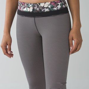Lululemon Run: Inspire Crop Luxtreme black white stripes butterfly Sz 6